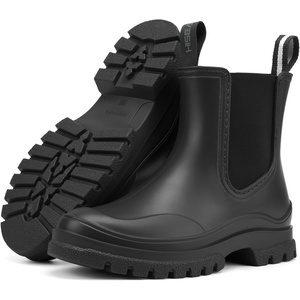 image:imageHISEA Womens Short Rain Boots Lightweight Waterproof Chelsea Garden Shoes SlipOn Ankle Booties for Farming Yard amp Mud NonSlip Outdoor Working ShoesBlack