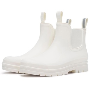 image:imageHISEA Womens Short Rain Boots Waterproof Chelsea Boots Fashion Ankle Rubber Garden Shoes NonSlip Matte PVC Rainboots Lightweight Outdoor Work Booties for Gardening Farming WalkingWhite