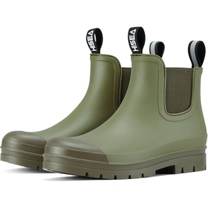 image:imageHISEA Womens Short Rain Boots Waterproof Chelsea Boots Fashion Ankle Rubber Garden Shoes NonSlip Matte PVC Rainboots Lightweight Outdoor Work Booties for Gardening Farming WalkingOlive Green
