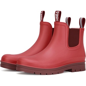 image:imageHISEA Womens Short Rain Boots Waterproof Chelsea Boots Fashion Ankle Rubber Garden Shoes NonSlip Matte PVC Rainboots Lightweight Outdoor Work Booties for Gardening Farming WalkingBurgundy Red