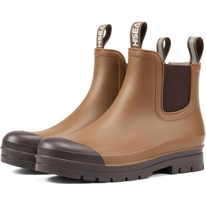 image:imageHISEA Womens Short Rain Boots Waterproof Chelsea Boots Fashion Ankle Rubber Garden Shoes NonSlip Matte PVC Rainboots Lightweight Outdoor Work Booties for Gardening Farming WalkingBrown