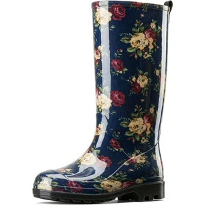 image:imageHISEA Womens Tall Rain Boots Waterproof Garden Boots Fashion Print Rubber PVC Rainboots For Ladies AntiSlip Knee High Mud Boots for Outdoor Gardening Farm Yard Work Slim Calf amp Wide CalfFlower Navy  Wide