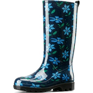 image:imageHISEA Womens Tall Rain Boots Waterproof Garden Boots Fashion Print Rubber PVC Rainboots For Ladies AntiSlip Knee High Mud Boots for Outdoor Gardening Farm Yard Work Slim Calf amp Wide CalfBlue Flower  Wide