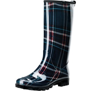 image:imageHISEA Womens Tall Rain Boots Waterproof Garden Boots Fashion Print Rubber PVC Rainboots For Ladies AntiSlip Knee High Mud Boots for Outdoor Gardening Farm Yard Work Slim Calf amp Wide CalfPlaid Navy