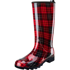 image:imageHISEA Womens Tall Rain Boots Waterproof Garden Boots Fashion Print Rubber PVC Rainboots For Ladies AntiSlip Knee High Mud Boots for Outdoor Gardening Farm Yard Work Slim Calf amp Wide CalfRed Plaid