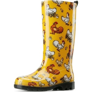 image:imageHISEA Womens Tall Rain Boots Waterproof Garden Boots Fashion Print Rubber PVC Rainboots For Ladies AntiSlip Knee High Mud Boots for Outdoor Gardening Farm Yard Work Slim Calf amp Wide CalfChicken Print Yellow  Wide