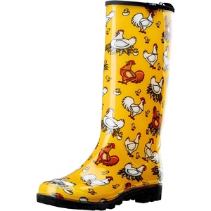 image:imageHISEA Womens Tall Rain Boots Waterproof Garden Boots Fashion Print Rubber PVC Rainboots For Ladies AntiSlip Knee High Mud Boots for Outdoor Gardening Farm Yard Work Slim Calf amp Wide CalfChicken Print Yellow