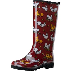 image:imageHISEA Womens Tall Rain Boots Waterproof Garden Boots Fashion Print Rubber PVC Rainboots For Ladies AntiSlip Knee High Mud Boots for Outdoor Gardening Farm Yard Work Slim Calf amp Wide CalfChicken Print Red