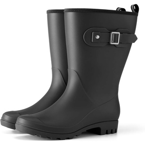 image:imageHISEA Womens Waterproof MidCalf Rain Boots Lightweight Rubber Garden Shoes with Wide Calf and AntiSlip Sole for Outdoor Farm WorkBlack