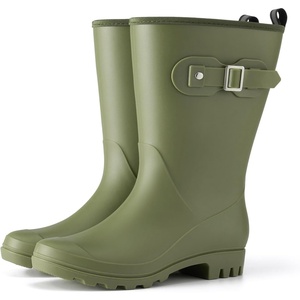 image:imageHISEA Womens Waterproof MidCalf Rain Boots Lightweight Rubber Garden Shoes with Wide Calf and AntiSlip Sole for Outdoor Farm WorkOlive Green