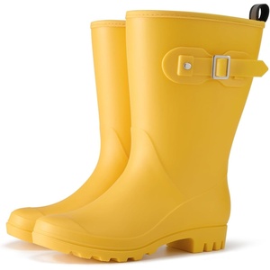 image:imageHISEA Womens Waterproof MidCalf Rain Boots Lightweight Rubber Garden Shoes with Wide Calf and AntiSlip Sole for Outdoor Farm WorkYellow