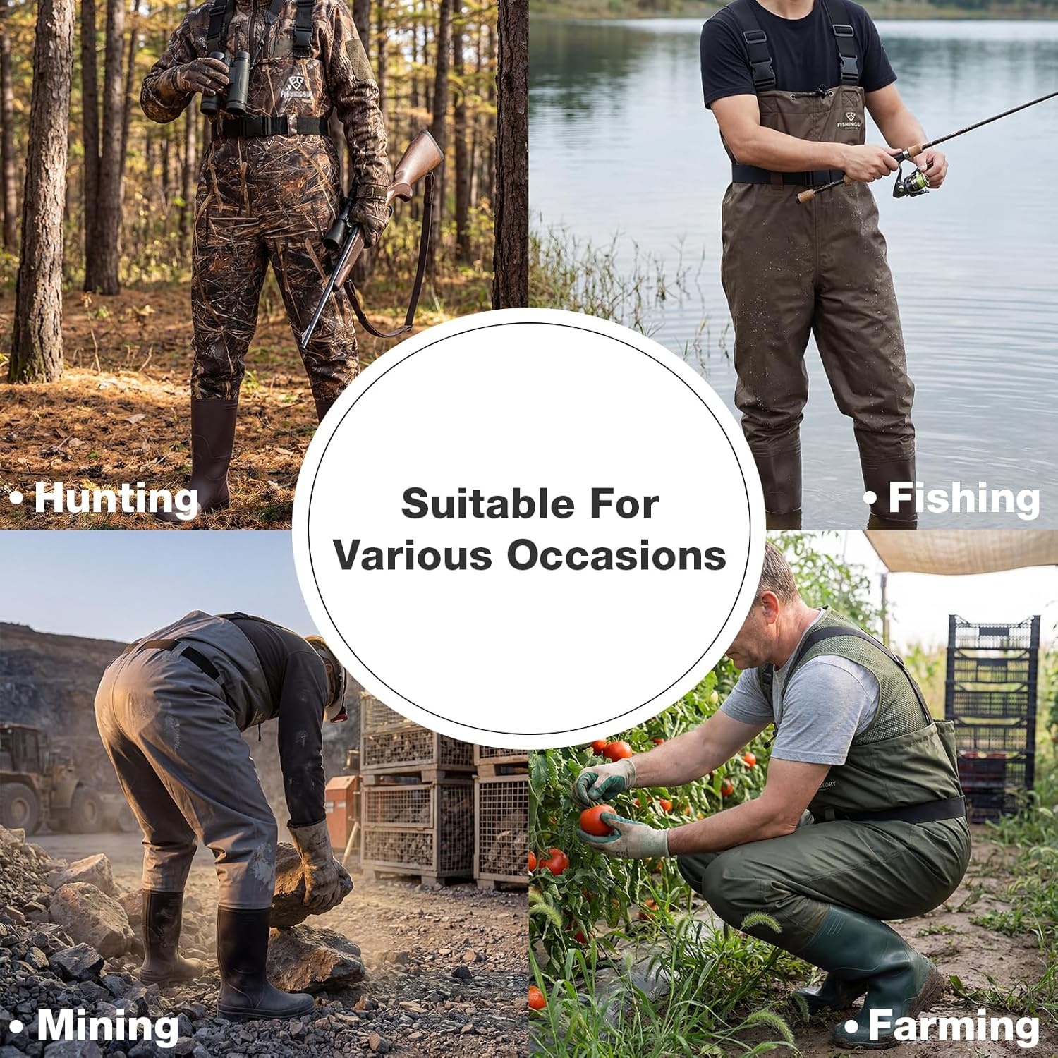 image:imageFISHINGSIR Fishing Waders for Men 2Ply NylonPVC Waterproof Women Chest Wader with Boots Bootfoot Hunting WadersBrown