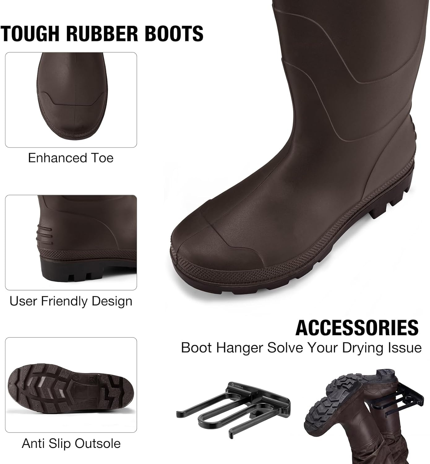 image:imageFISHINGSIR Fishing Waders for Men 2Ply NylonPVC Waterproof Women Chest Wader with Boots Bootfoot Hunting WadersBrown