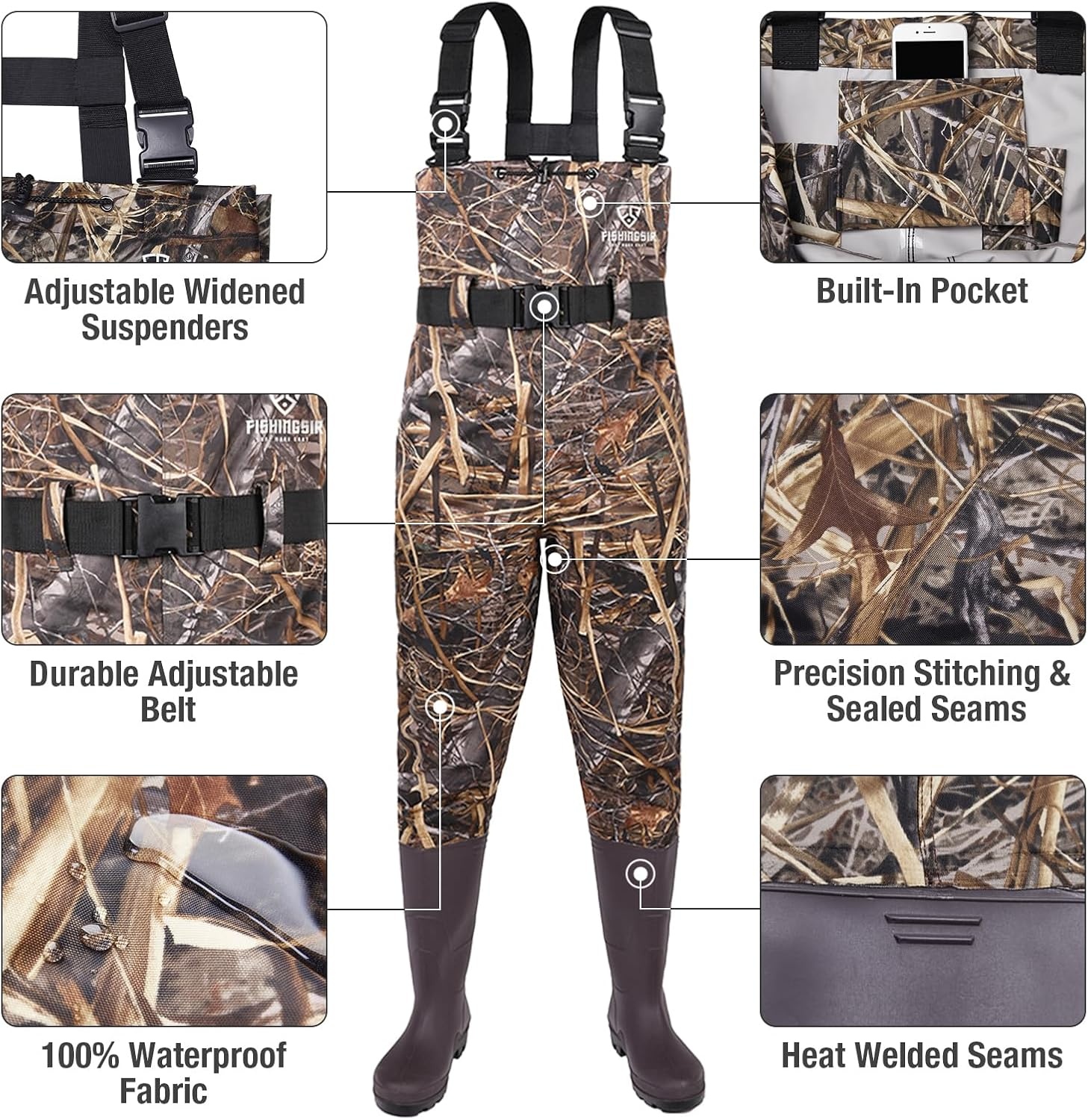 image:imageFISHINGSIR Fishing Waders for Men 2Ply NylonPVC Waterproof Women Chest Wader with Boots Bootfoot Hunting WadersCamo