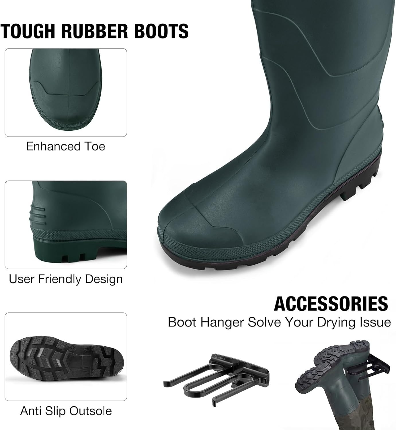 image:imageFISHINGSIR Fishing Waders for Men 2Ply NylonPVC Waterproof Women Chest Wader with Boots Bootfoot Hunting WadersGreen