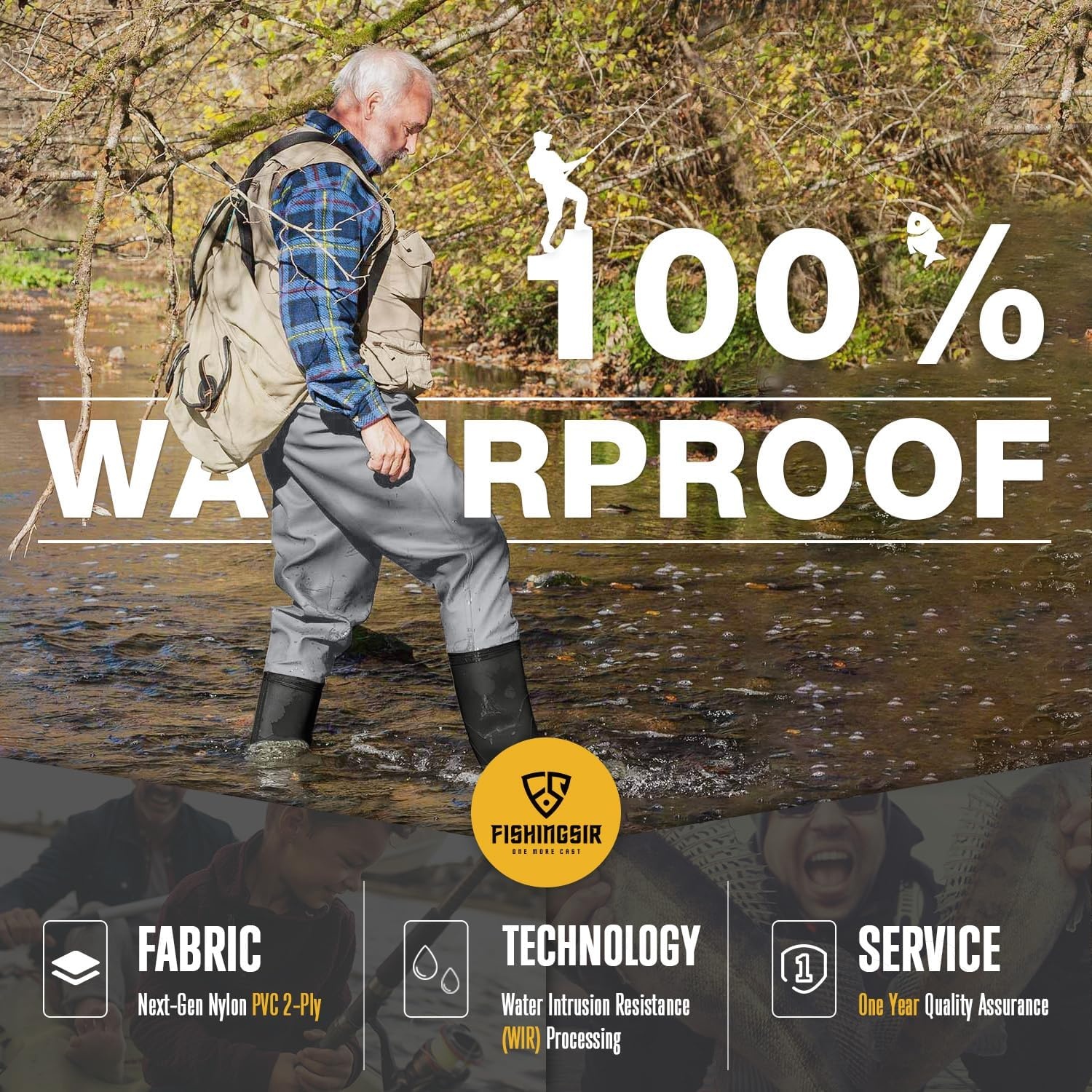 image:imageFISHINGSIR Fishing Waders for Men 2Ply NylonPVC Waterproof Women Chest Wader with Boots Bootfoot Hunting WadersStone Grey