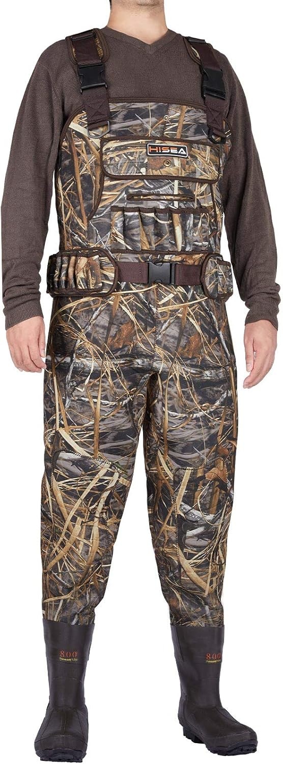 image:imageHISEA Chest Waders for Men Hunting Wader with 800G Insulated Boots 45mm Neoprene Waterproof Mens Camo Bootfoot WadersNext Camo Evos