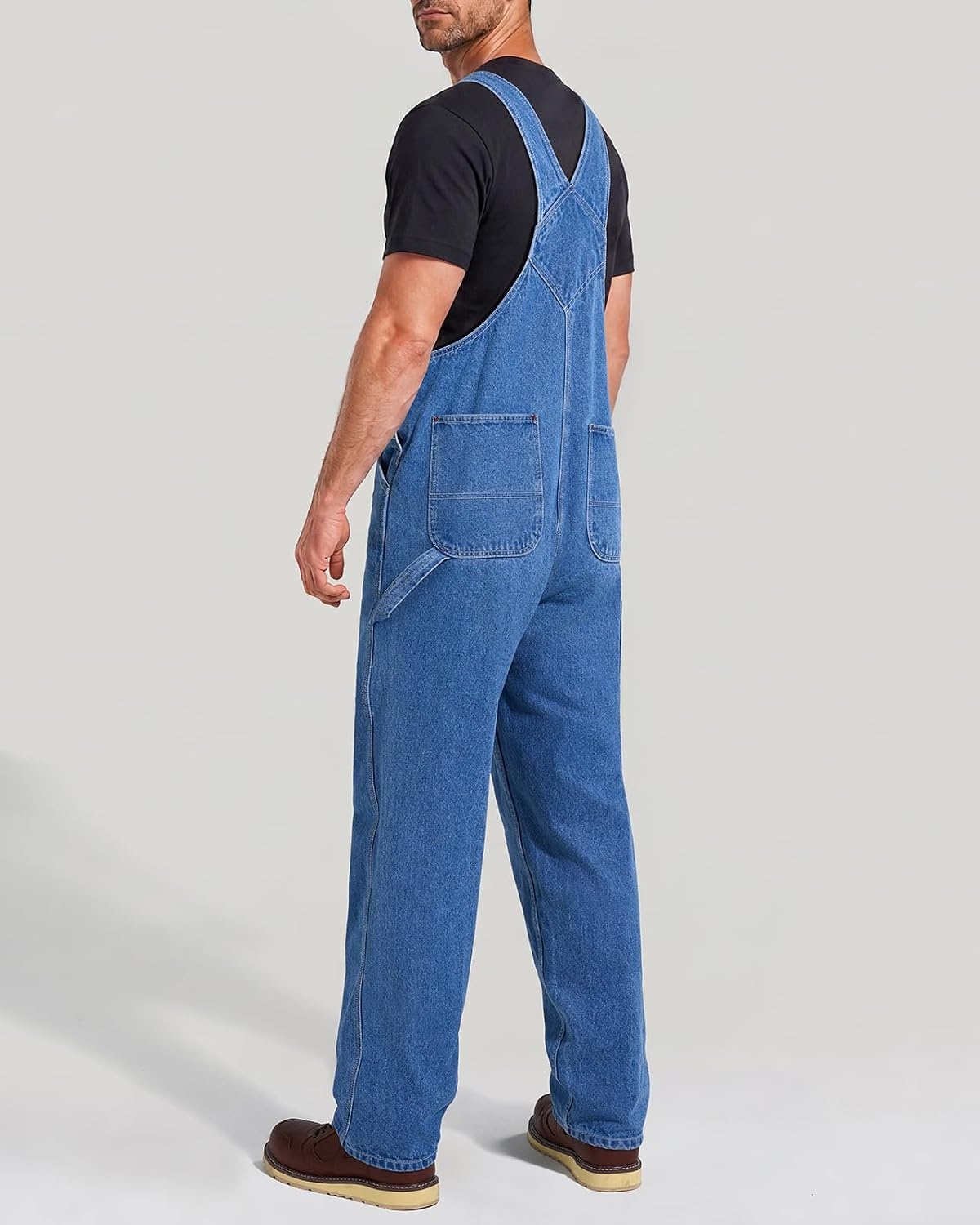 image:imageHISEA Mens Denim Bib Overalls Mens Overalls Workwear with Adjustable Straps and Convenient Tool PocketsStone Washed Blue