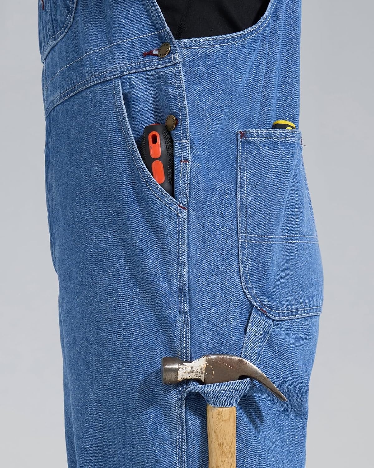 image:imageHISEA Mens Denim Bib Overalls Mens Overalls Workwear with Adjustable Straps and Convenient Tool PocketsStone Washed Blue