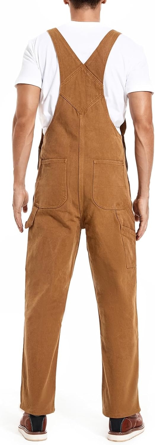 image:imageHISEA Mens Denim Bib Overalls Mens Overalls Workwear with Adjustable Straps and Convenient Tool PocketsWashed Brown Duck