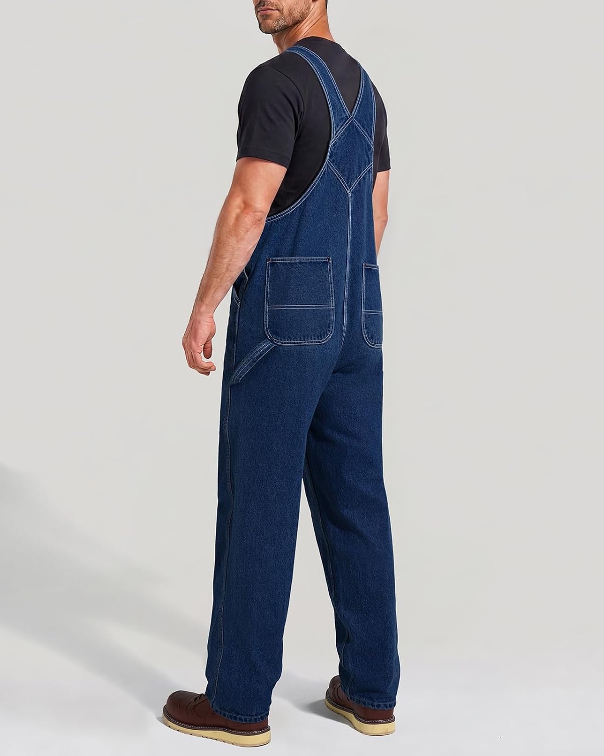image:imageHISEA Mens Denim Bib Overalls Mens Overalls Workwear with Adjustable Straps and Convenient Tool PocketsWashed Dark Indigo