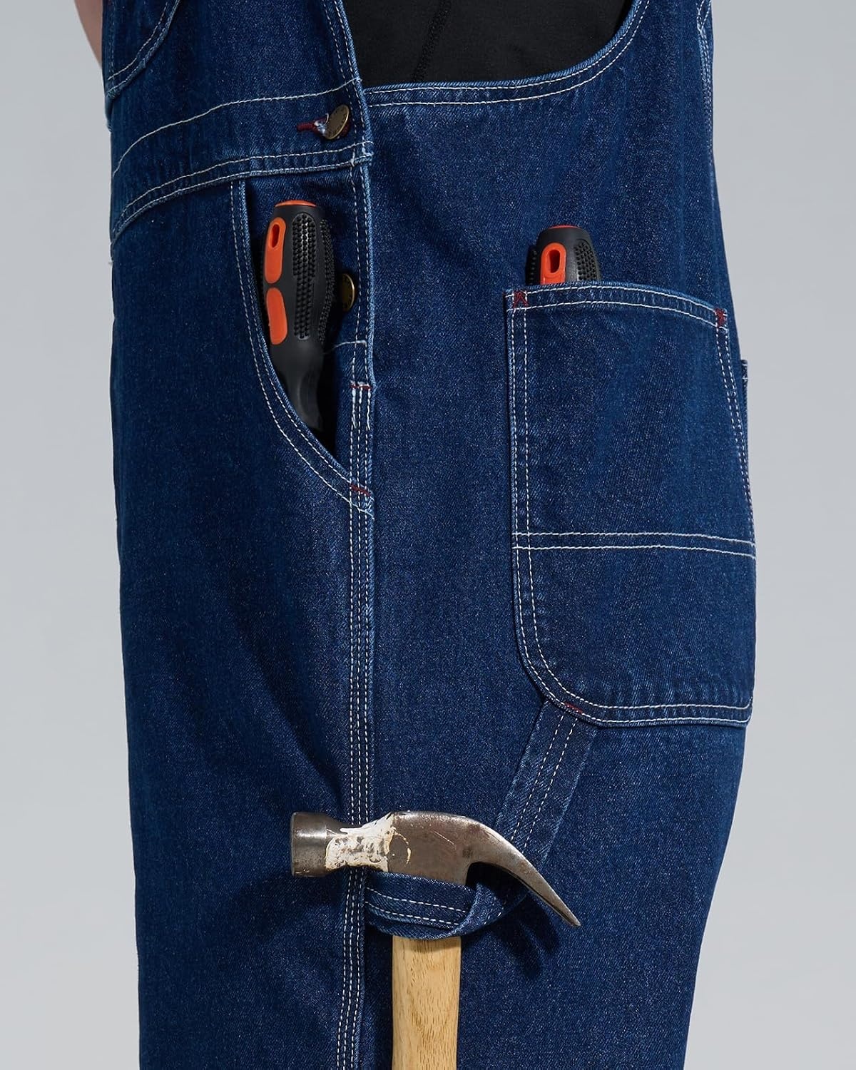 image:imageHISEA Mens Denim Bib Overalls Mens Overalls Workwear with Adjustable Straps and Convenient Tool PocketsWashed Dark Indigo