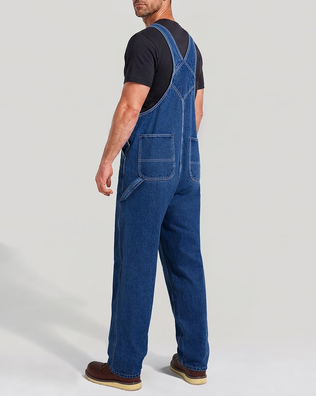 image:imageHISEA Mens Denim Bib Overalls Mens Overalls Workwear with Adjustable Straps and Convenient Tool PocketsWashed Indigo Blue