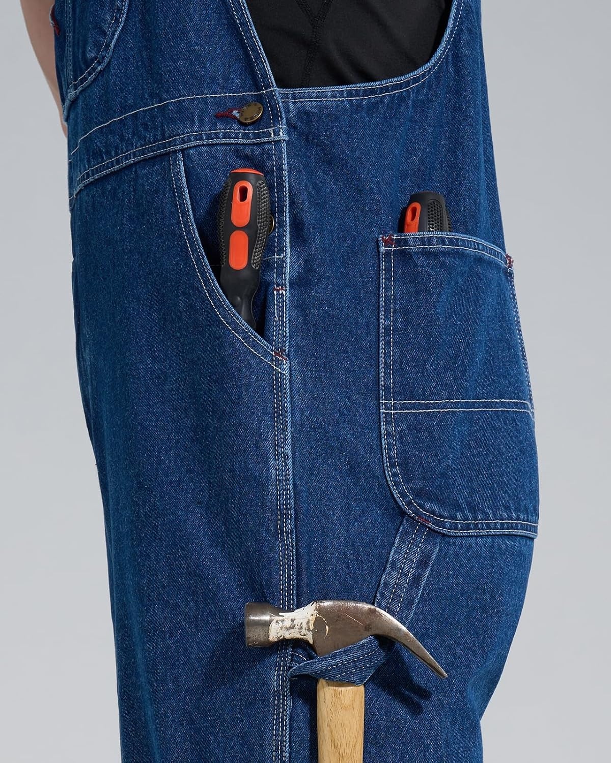 image:imageHISEA Mens Denim Bib Overalls Mens Overalls Workwear with Adjustable Straps and Convenient Tool PocketsWashed Indigo Blue