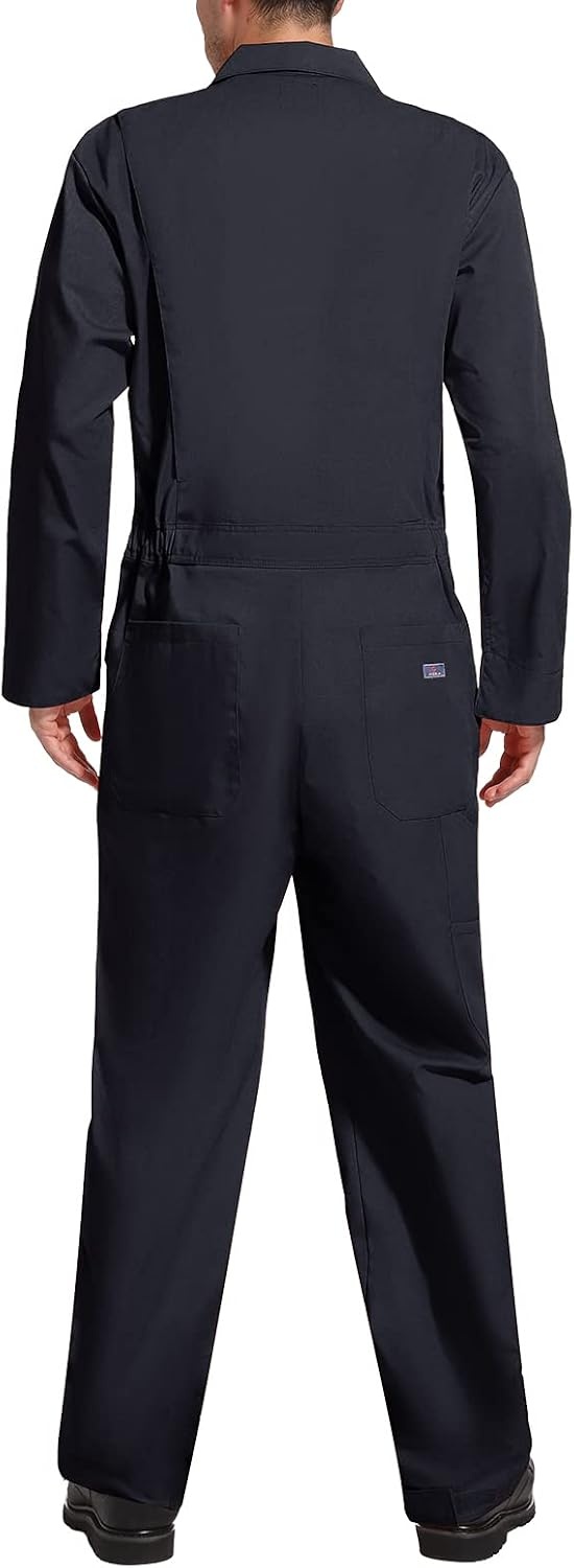 image:imageHISEA Mens Long Sleeve Coverall Stain amp Wrinkle Resistant Mens Work Coverall with Multi PocketsDark Navy