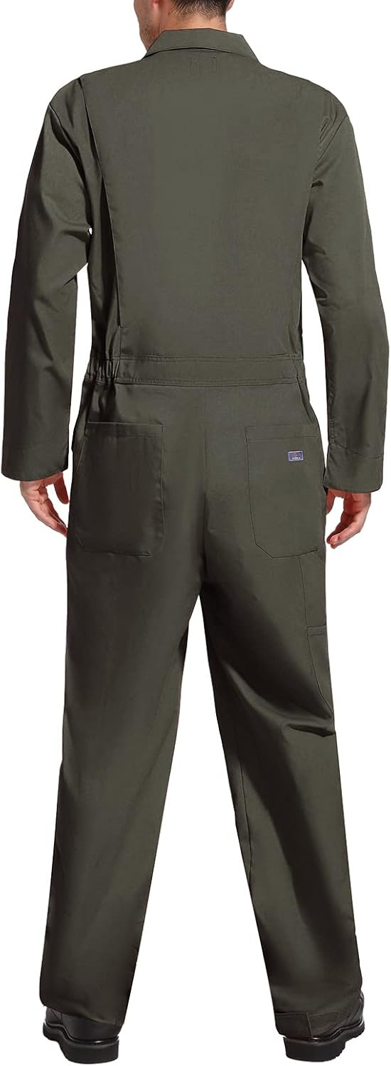 image:imageHISEA Mens Long Sleeve Coverall Stain amp Wrinkle Resistant Mens Work Coverall with Multi PocketsGreen