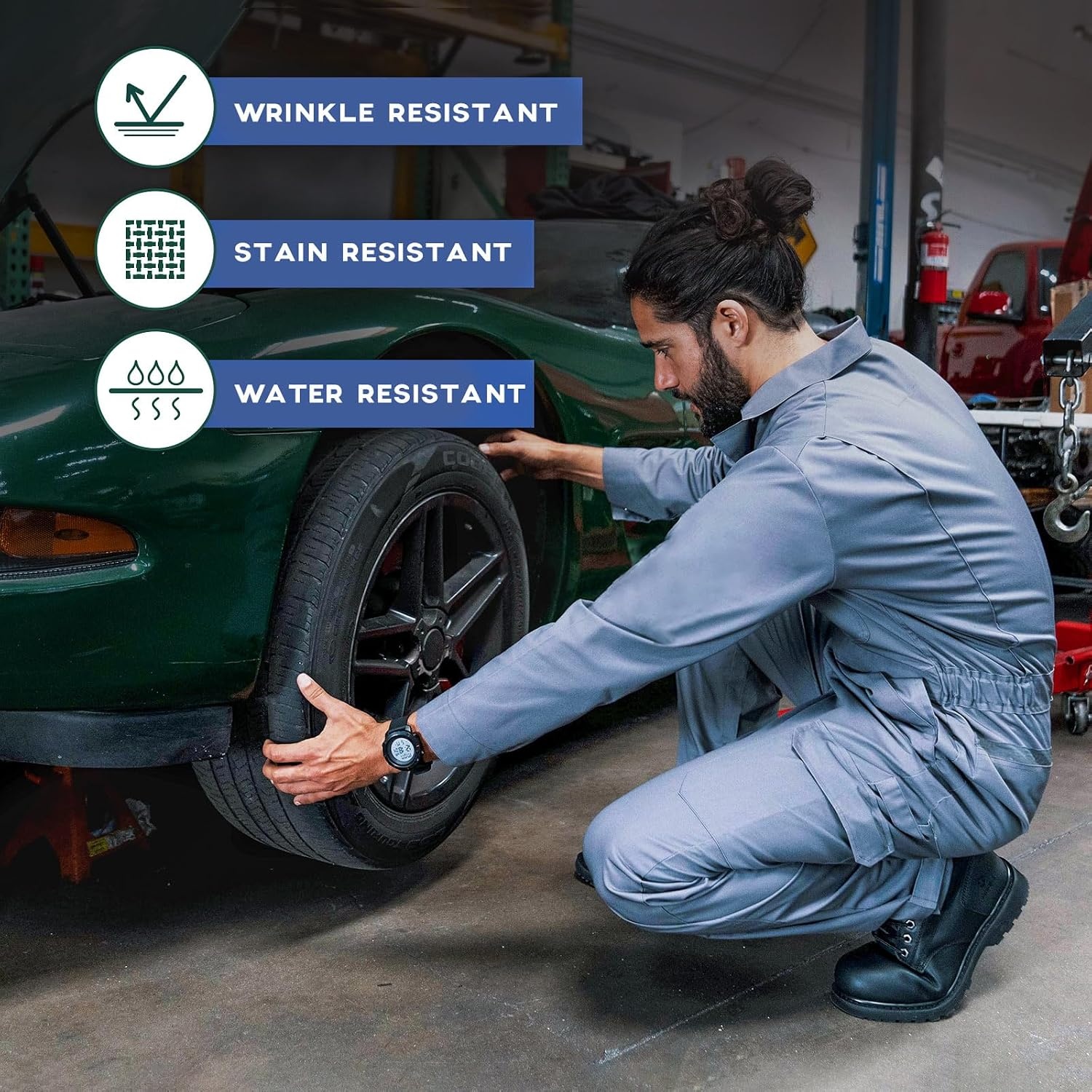 image:imageHISEA Mens Long Sleeve Coverall Stain amp Wrinkle Resistant Mens Work Coverall with Multi PocketsOrange