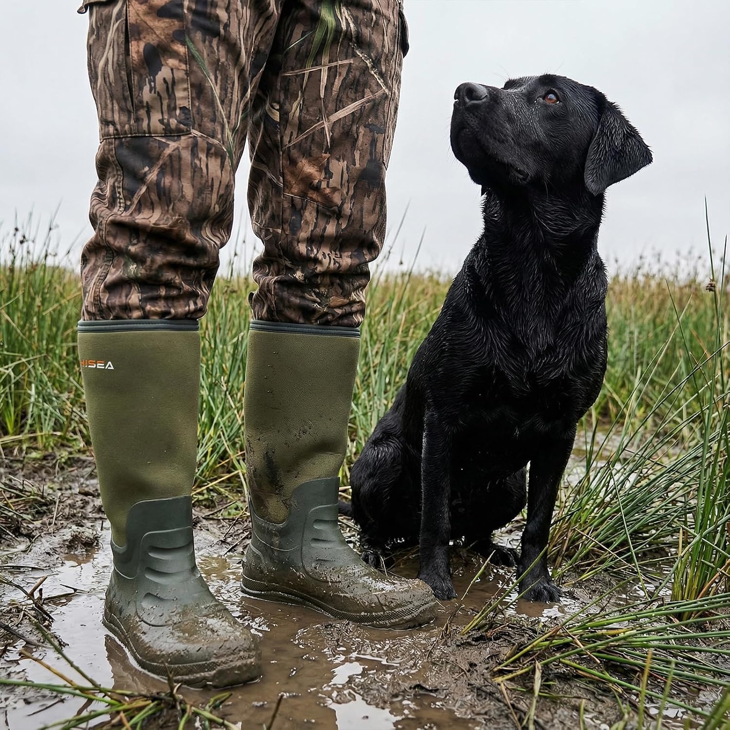 image:imageHISEA Mens Neoprene Rubber Rain BootsWaterproof Insulated Hunting Fishing Mud BootsWarm Boot with Comfortable NonSlip Soles Suitable for Outdoor Garden WorkOlive Green