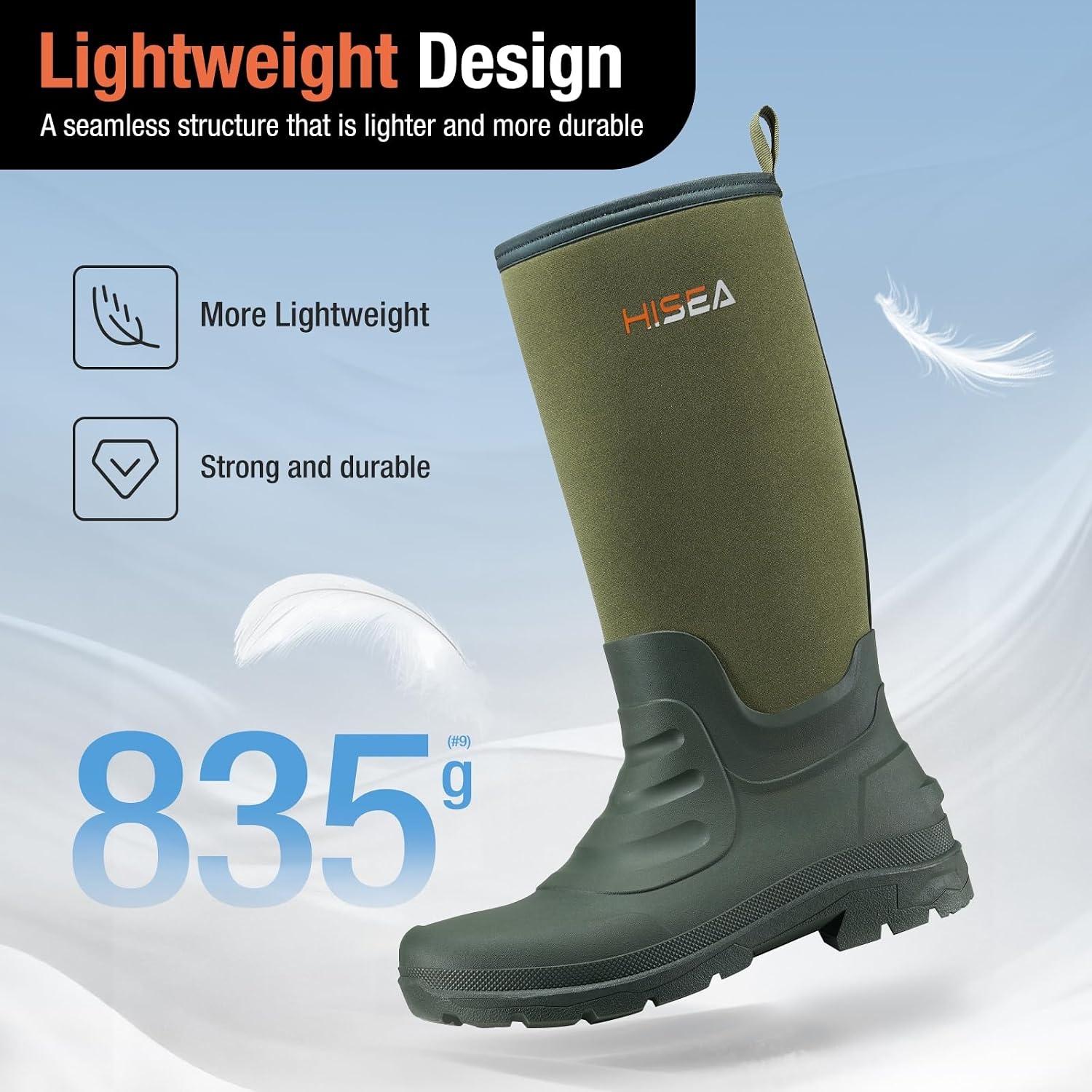 image:imageHISEA Mens Neoprene Rubber Rain BootsWaterproof Insulated Hunting Fishing Mud BootsWarm Boot with Comfortable NonSlip Soles Suitable for Outdoor Garden WorkOlive Green