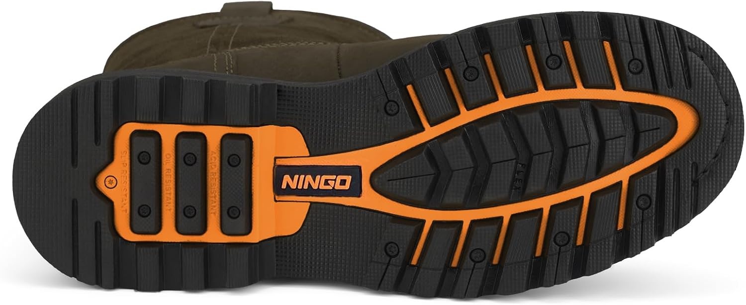 image:imageHISEA NINGO Steel Toe Work Boots for Men Waterproof Slip on Wellington Boots with Fullgrain Leather Oil and Slip Resistant Soft Toe Pull on Safety Boots for Men for Construction Working WeldingSoft Toe Dark Brown