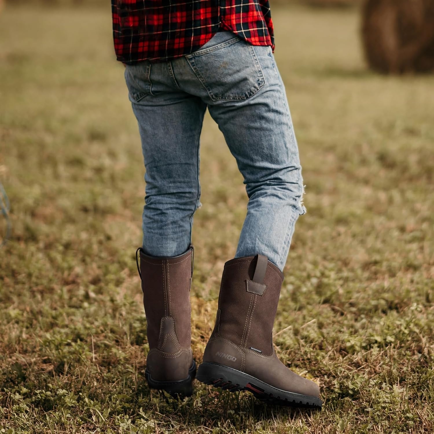 image:imageHISEA NINGO Steel Toe Work Boots for Men Waterproof Slip on Wellington Boots with Fullgrain Leather Oil and Slip Resistant Soft Toe Pull on Safety Boots for Men for Construction Working WeldingWaterproof Steel Toe Dark Brown