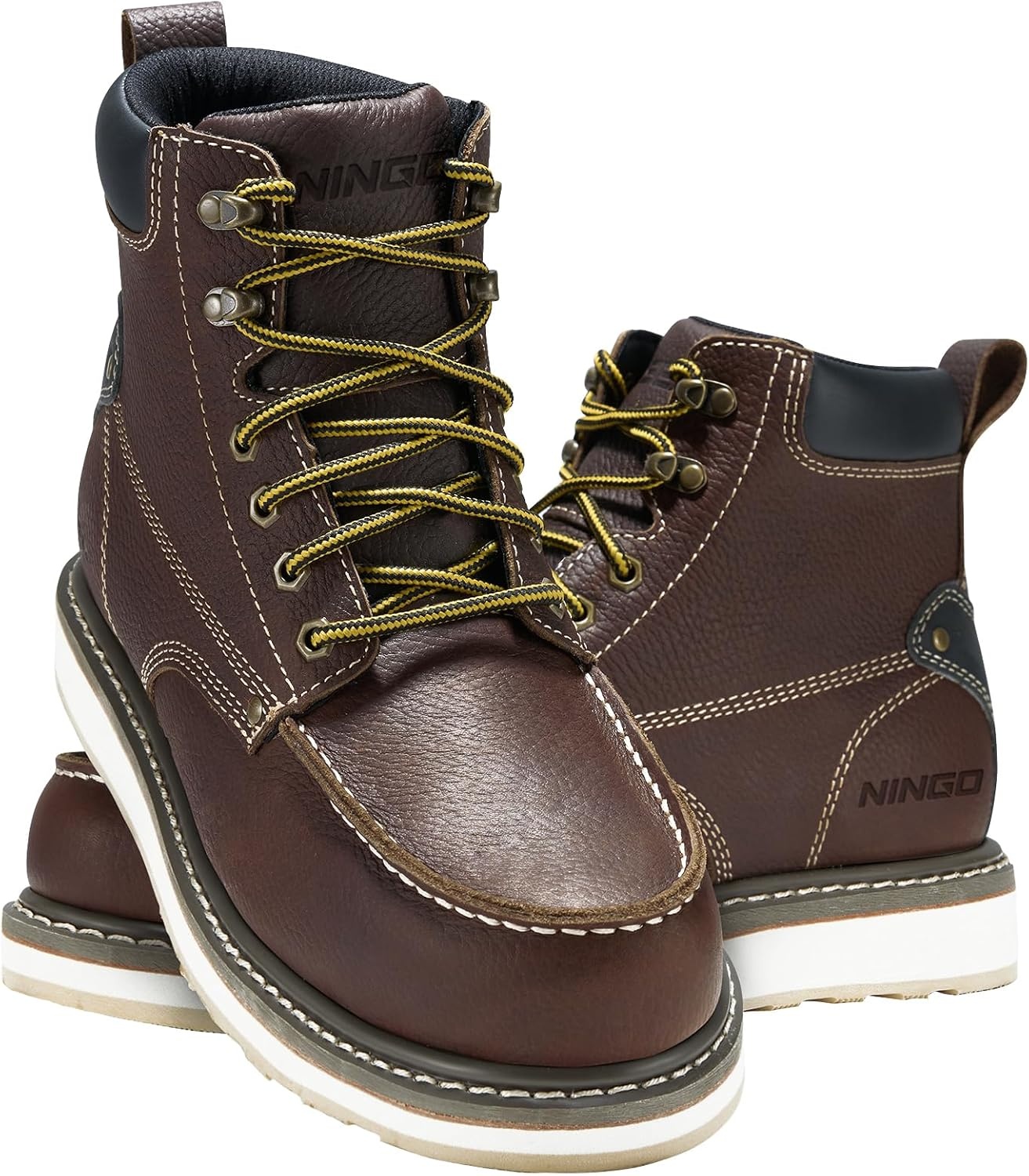 image:imageHISEA NINGO Work Boots for Men SteelSoft Toe Boots6 Water Resistant Slip Resistant Industrial amp Construction Work Shoes Composite Toe Working BootSoft Toe Darkbrown