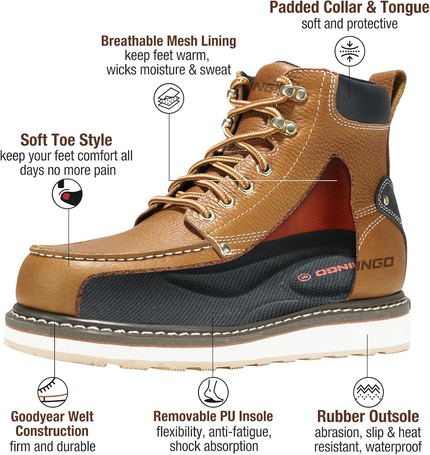 image:imageHISEA NINGO Work Boots for Men SteelSoft Toe Boots6 Water Resistant Slip Resistant Industrial amp Construction Work Shoes Composite Toe Working BootSoft Toe Bronze