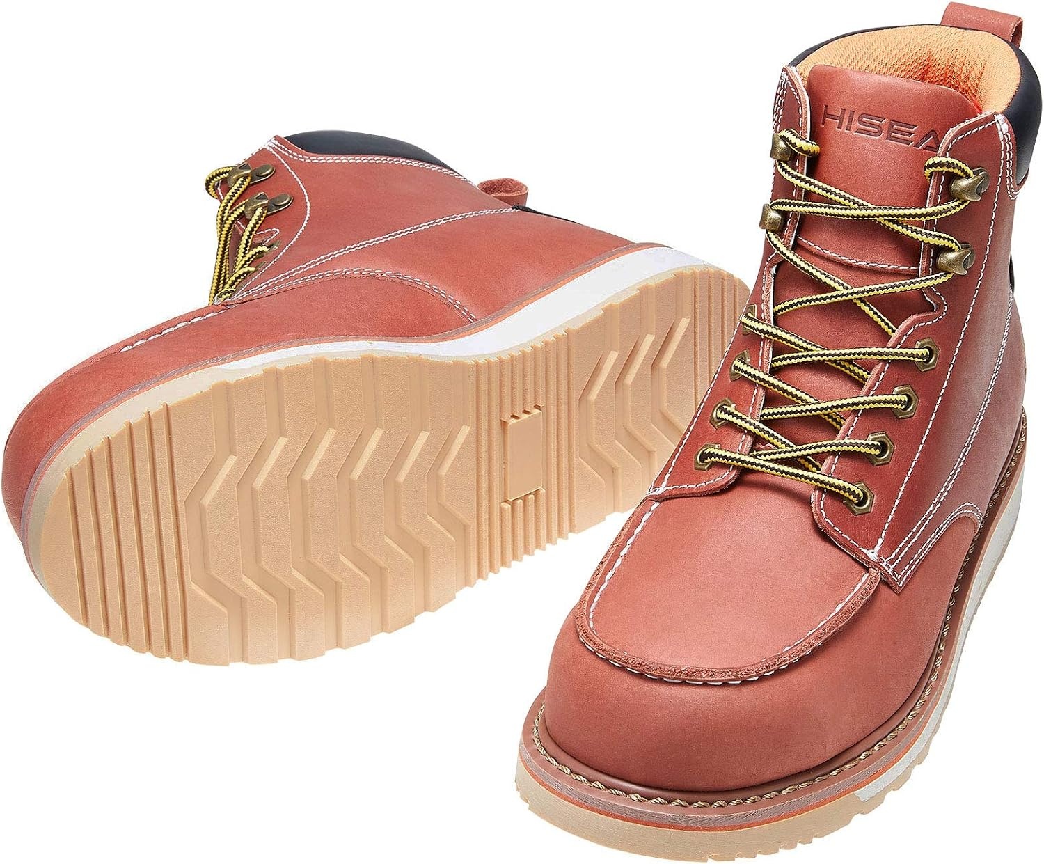image:imageHISEA NINGO Work Boots for Men SteelSoft Toe Boots6 Water Resistant Slip Resistant Industrial amp Construction Work Shoes Composite Toe Working BootSoft Toe Brown