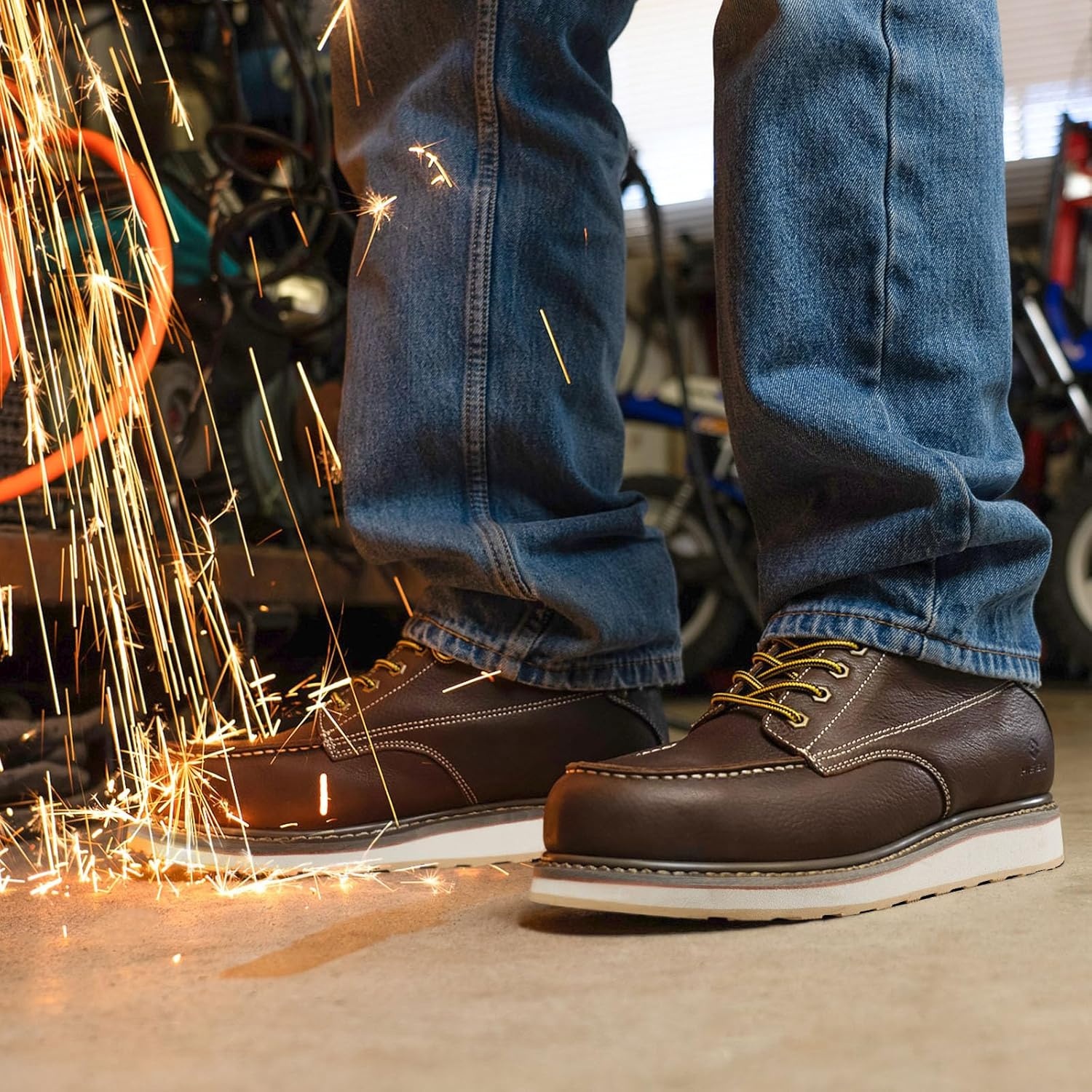 image:imageHISEA NINGO Work Boots for Men SteelSoft Toe Boots6 Water Resistant Slip Resistant Industrial amp Construction Work Shoes Composite Toe Working BootSoft Toe Darkbrown
