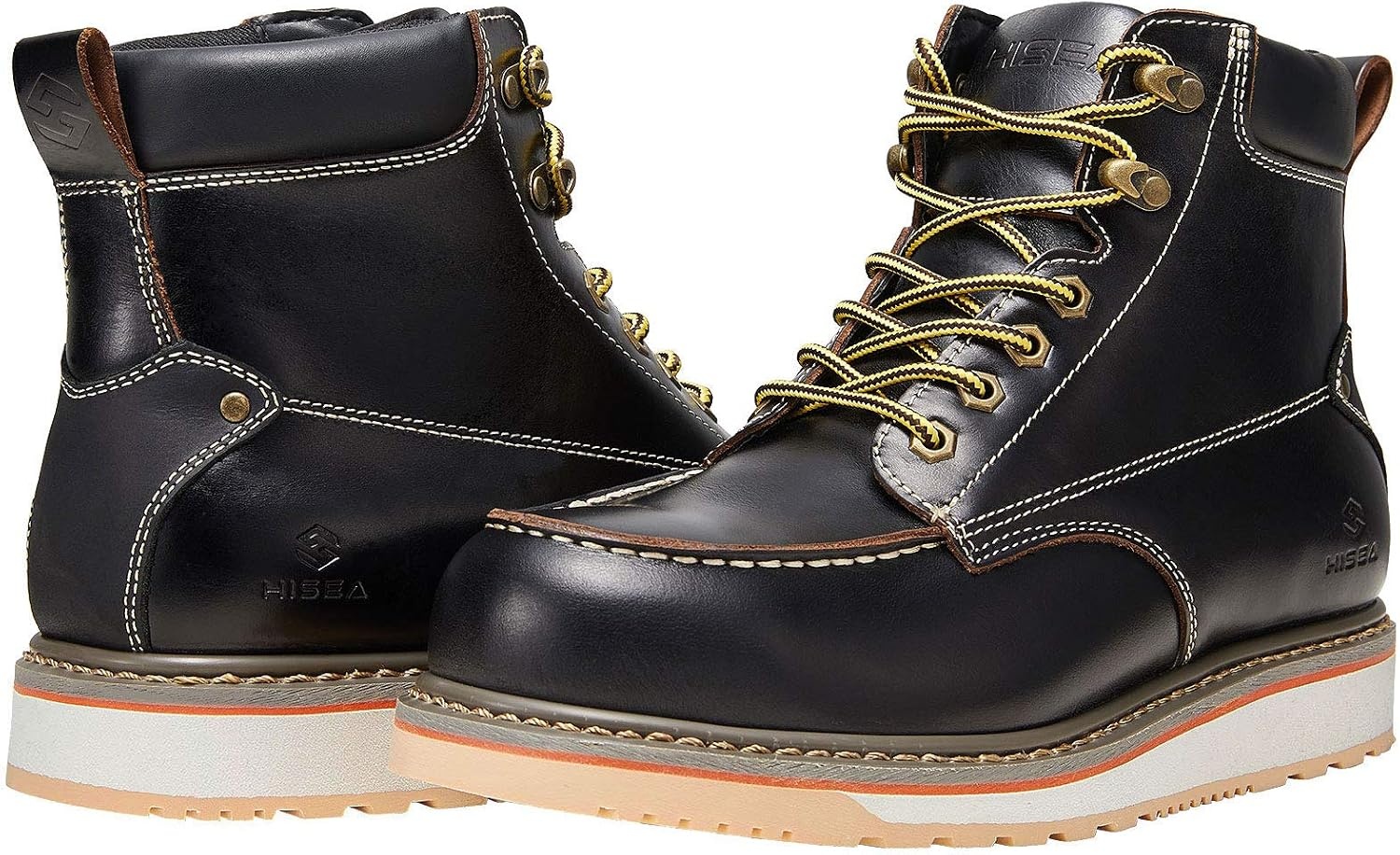 image:imageHISEA NINGO Work Boots for Men SteelSoft Toe Boots6 Water Resistant Slip Resistant Industrial amp Construction Work Shoes Composite Toe Working BootSoft Toe Black