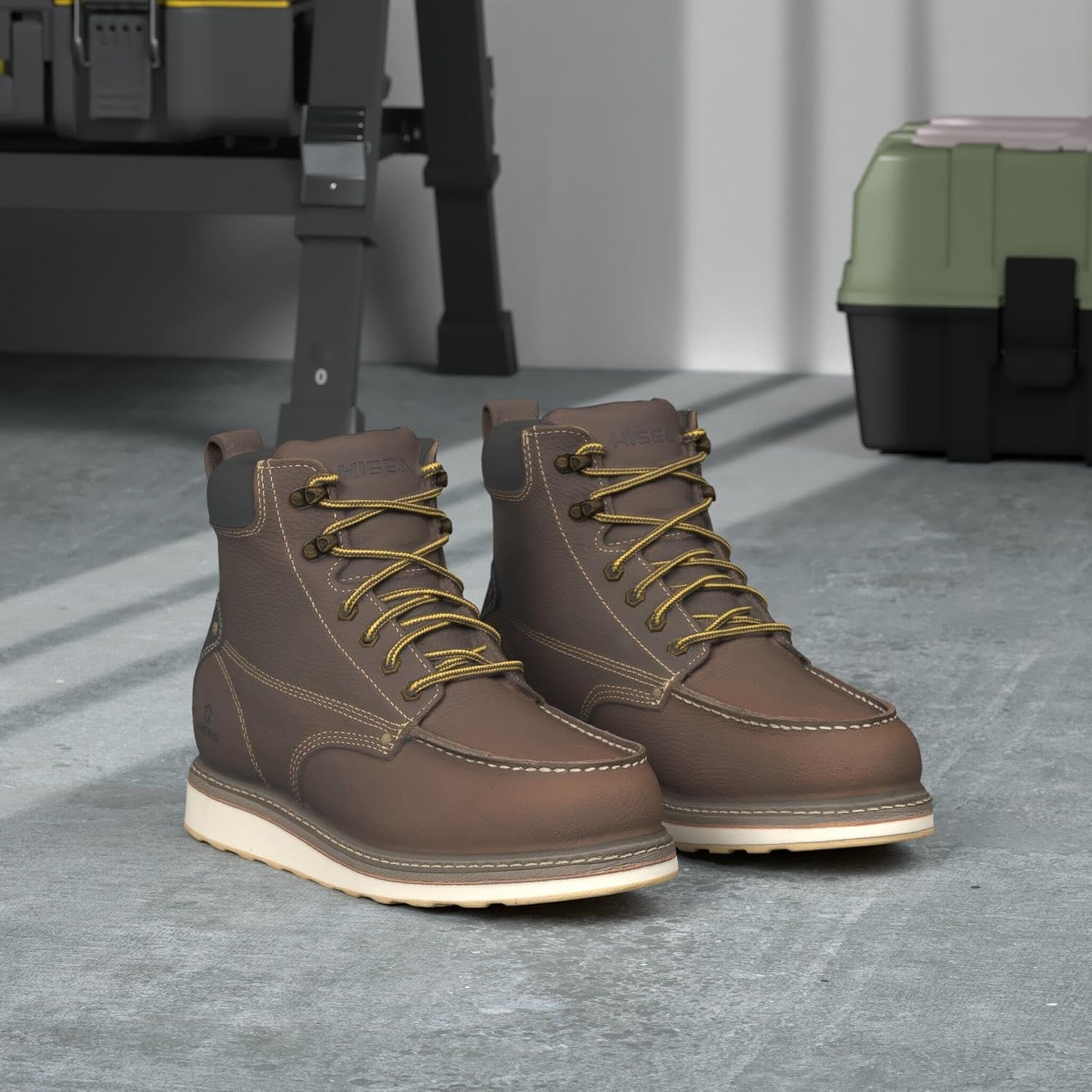 image:imageHISEA NINGO Work Boots for Men SteelSoft Toe Boots6 Water Resistant Slip Resistant Industrial amp Construction Work Shoes Composite Toe Working BootSoft Toe Darkbrown
