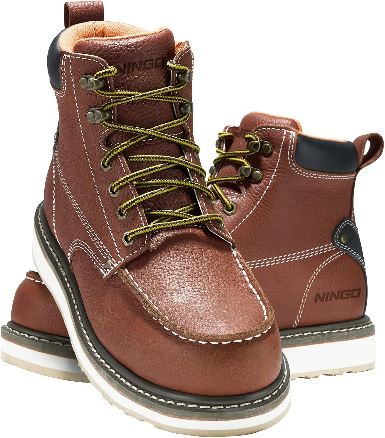 image:imageHISEA NINGO Work Boots for Men SteelSoft Toe Boots6 Water Resistant Slip Resistant Industrial amp Construction Work Shoes Composite Toe Working BootSoft Toe Brown