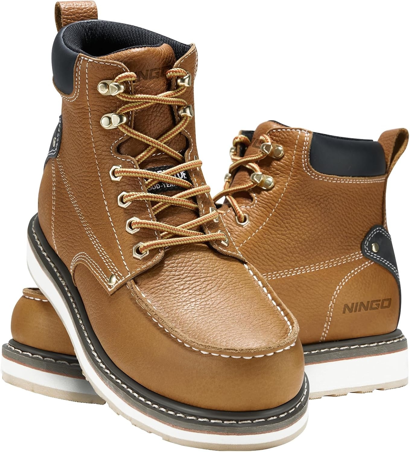 image:imageHISEA NINGO Work Boots for Men SteelSoft Toe Boots6 Water Resistant Slip Resistant Industrial amp Construction Work Shoes Composite Toe Working BootSteel Toe Bronze