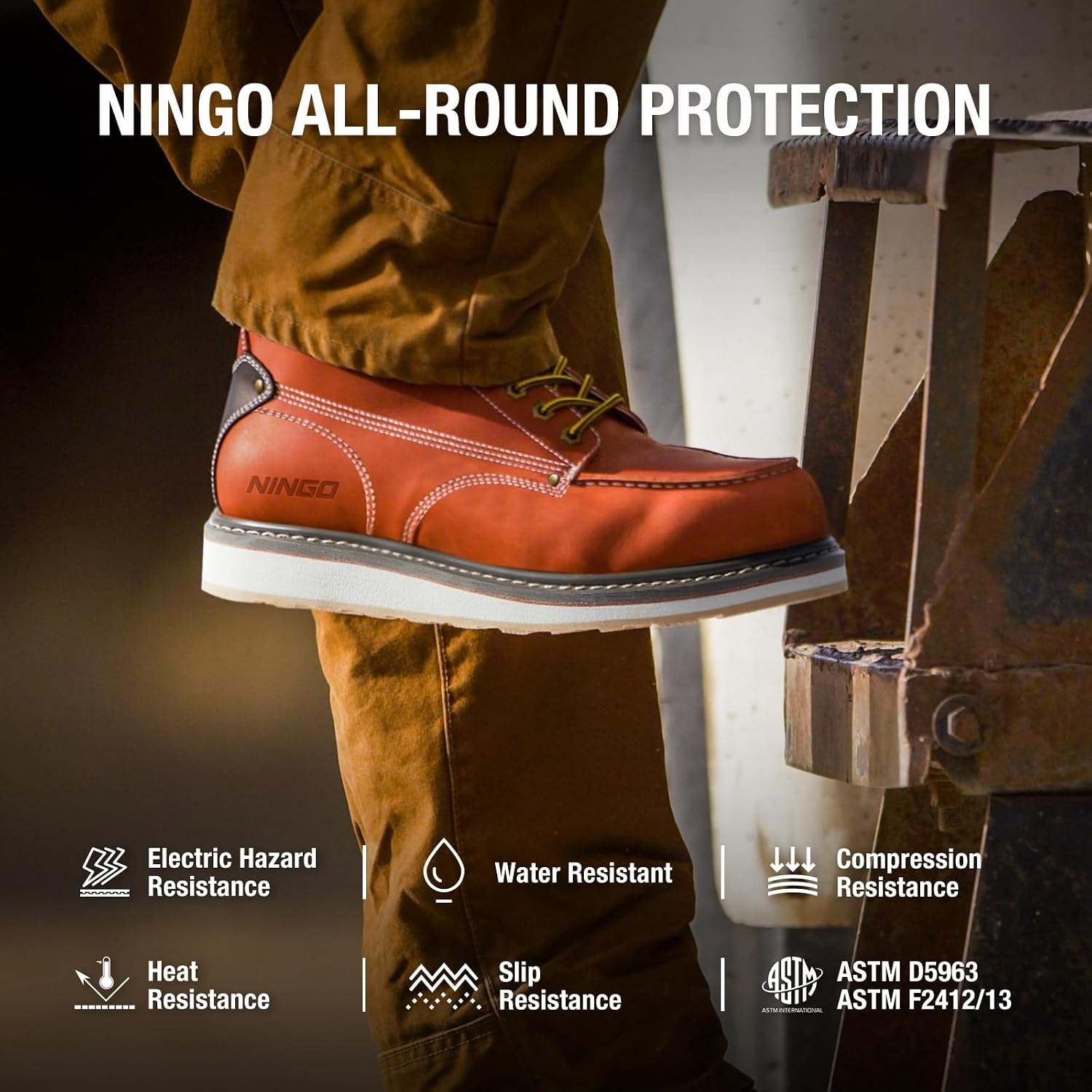 image:imageHISEA NINGO Work Boots for Men SteelSoft Toe Boots6 Water Resistant Slip Resistant Industrial amp Construction Work Shoes Composite Toe Working BootSteel Toe Black