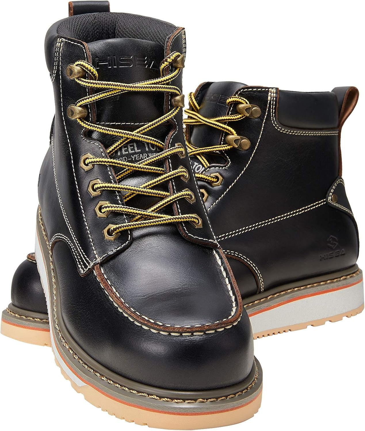 image:imageHISEA NINGO Work Boots for Men SteelSoft Toe Boots6 Water Resistant Slip Resistant Industrial amp Construction Work Shoes Composite Toe Working BootSteel Toe Black
