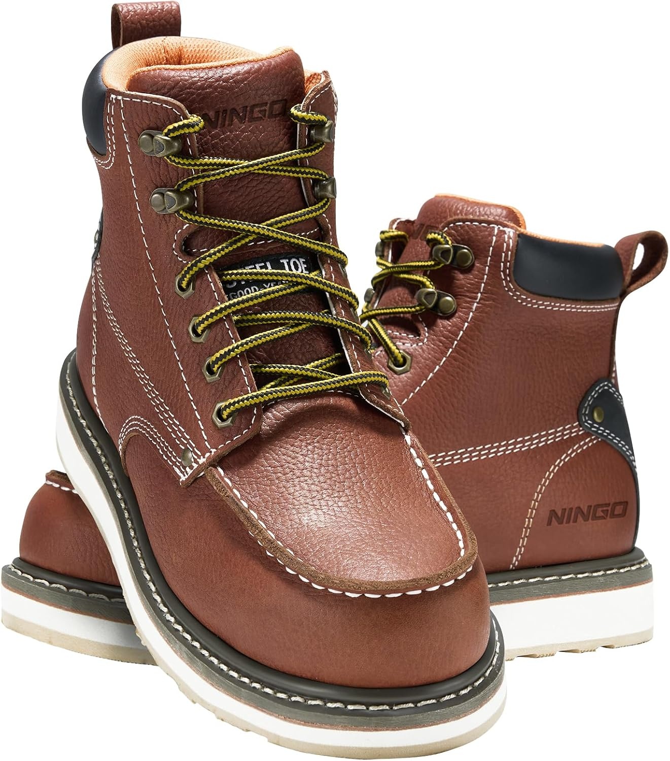 image:imageHISEA NINGO Work Boots for Men SteelSoft Toe Boots6 Water Resistant Slip Resistant Industrial amp Construction Work Shoes Composite Toe Working BootSteel Toe Brown