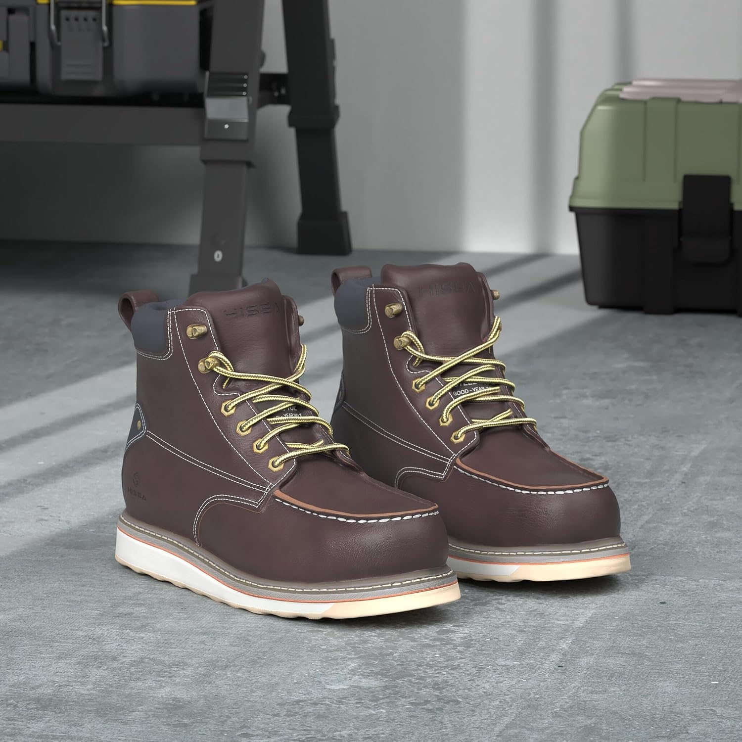 image:imageHISEA NINGO Work Boots for Men SteelSoft Toe Boots6 Water Resistant Slip Resistant Industrial amp Construction Work Shoes Composite Toe Working BootSteel Toe Darkbrown