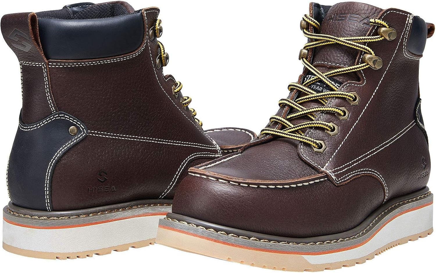 image:imageHISEA NINGO Work Boots for Men SteelSoft Toe Boots6 Water Resistant Slip Resistant Industrial amp Construction Work Shoes Composite Toe Working BootSteel Toe Darkbrown