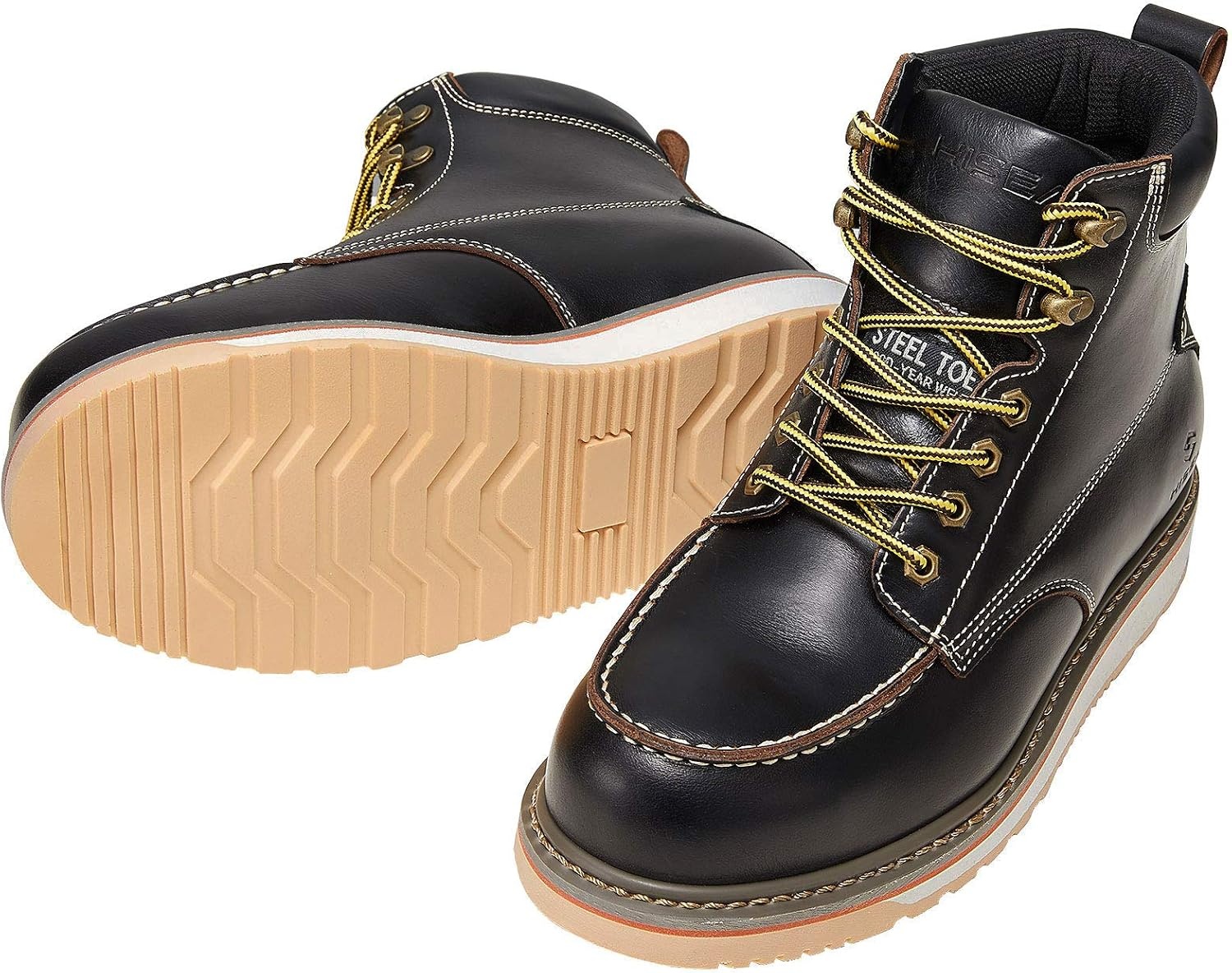 image:imageHISEA NINGO Work Boots for Men SteelSoft Toe Boots6 Water Resistant Slip Resistant Industrial amp Construction Work Shoes Composite Toe Working BootSteel Toe Black