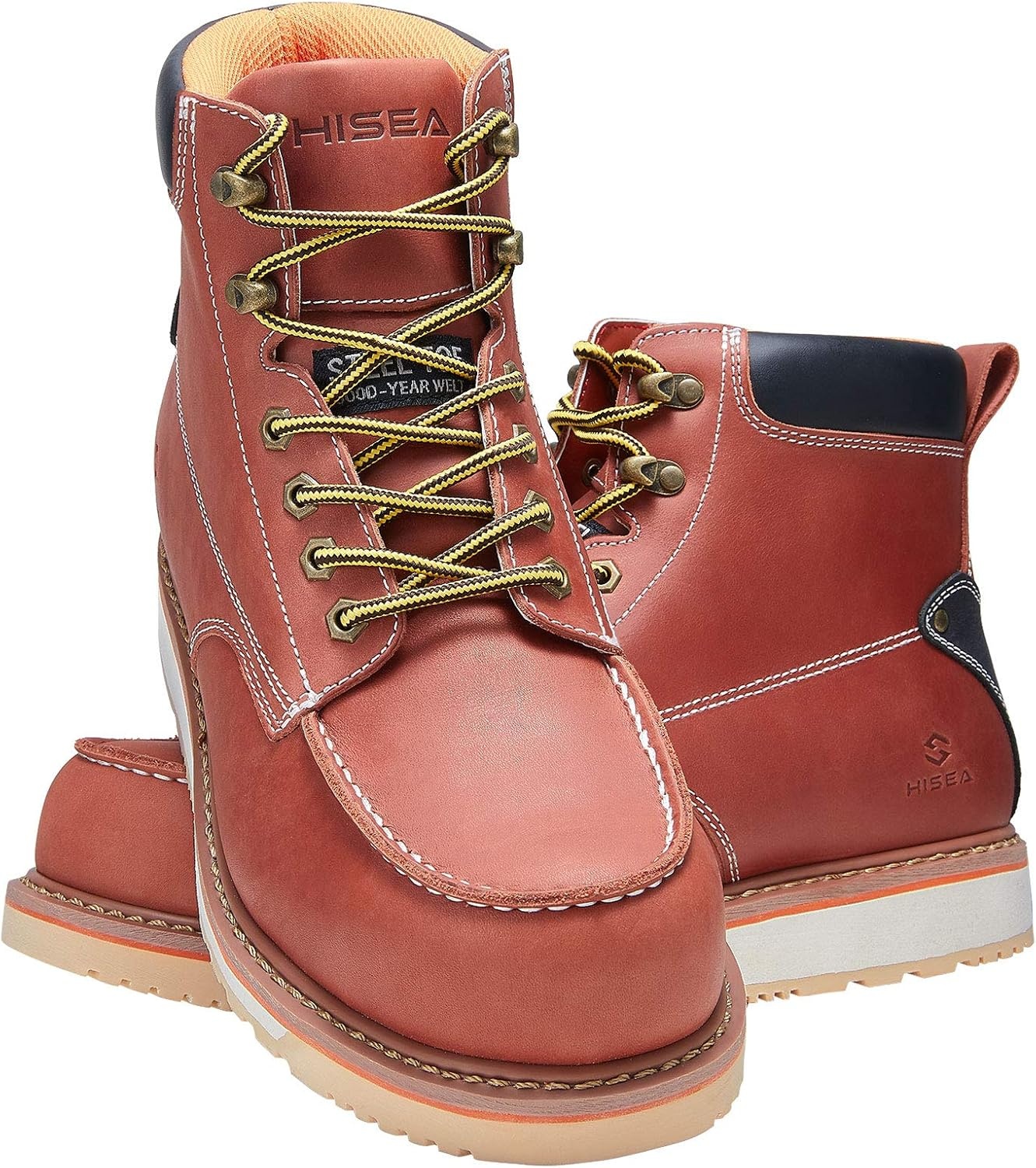 image:imageHISEA NINGO Work Boots for Men SteelSoft Toe Boots6 Water Resistant Slip Resistant Industrial amp Construction Work Shoes Composite Toe Working BootSteel Toe Brown